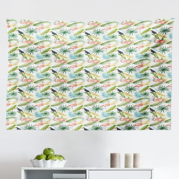 Floral Tapestry, Forest Pattern with Flowers and Leaves in Scandinavian Style, Fabric Wall Hanging Decor for Bedroom Living Room Dorm, 2 Sizes, Yellow Azure Blue, by Ambesonne