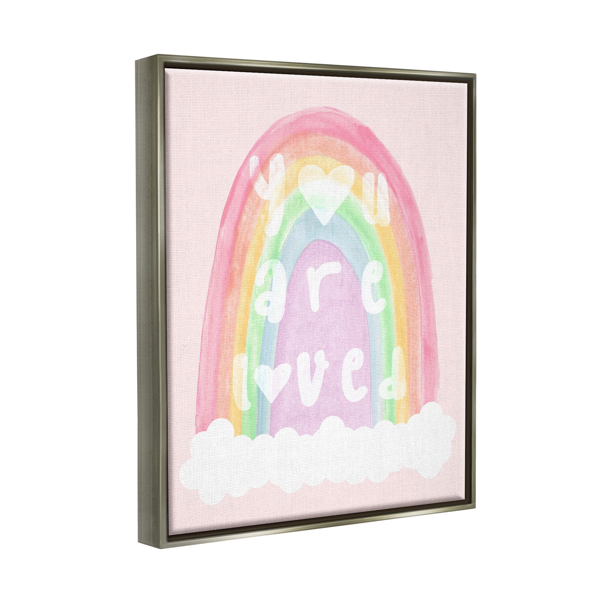 Stupell Industries You Are Loved Pastel Phrase Landscape Painting Gray Floater Framed Canvas Art Print Wall Art, 25 x 31