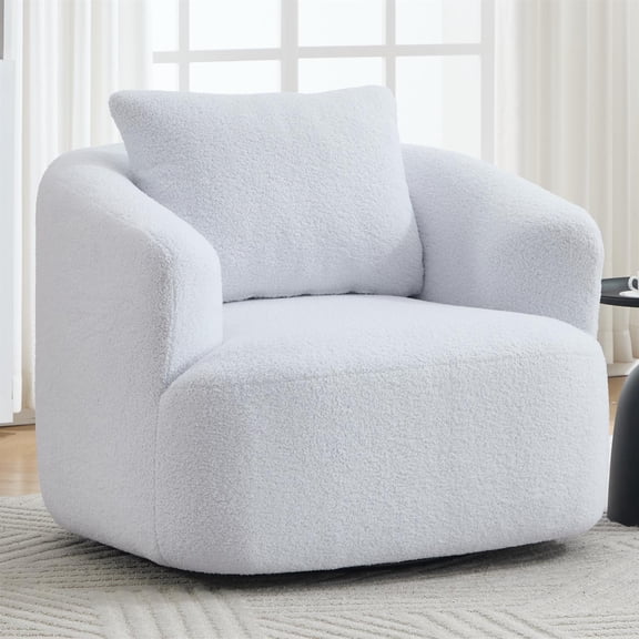 Spaco 360° Swivel Upholstered Chair with One Soft Pillow, Teddy Fleece High-Resilience Sponge Single Sofa for Living Room, Bedroom, Apartment, Light Gray