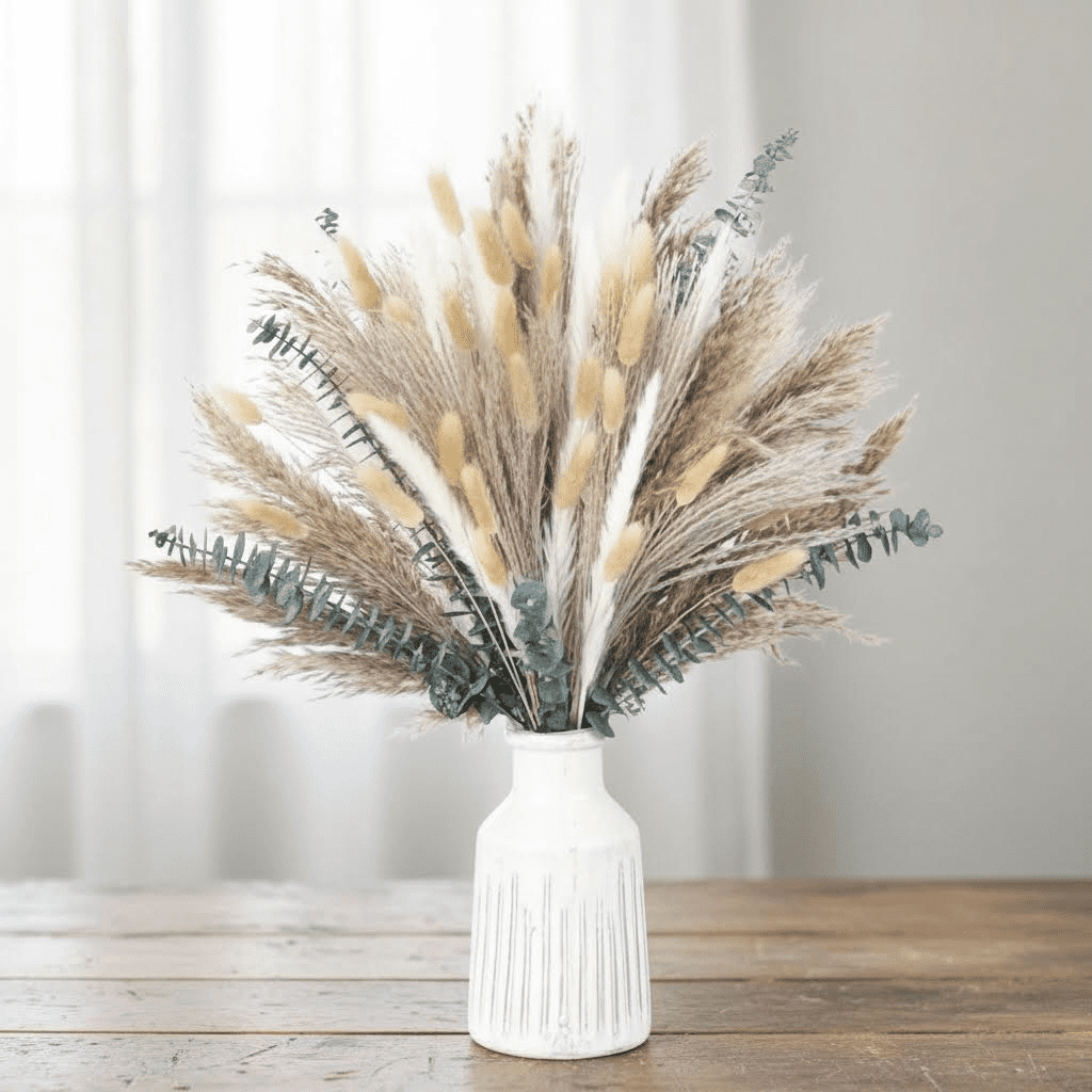 120 PCS Dried Pampas Grass Bouquet, Natural Reed Grass and Dried Flowers for Boho Wedding, Home Table, Rustic Farmhouse Decor (Light Brown)