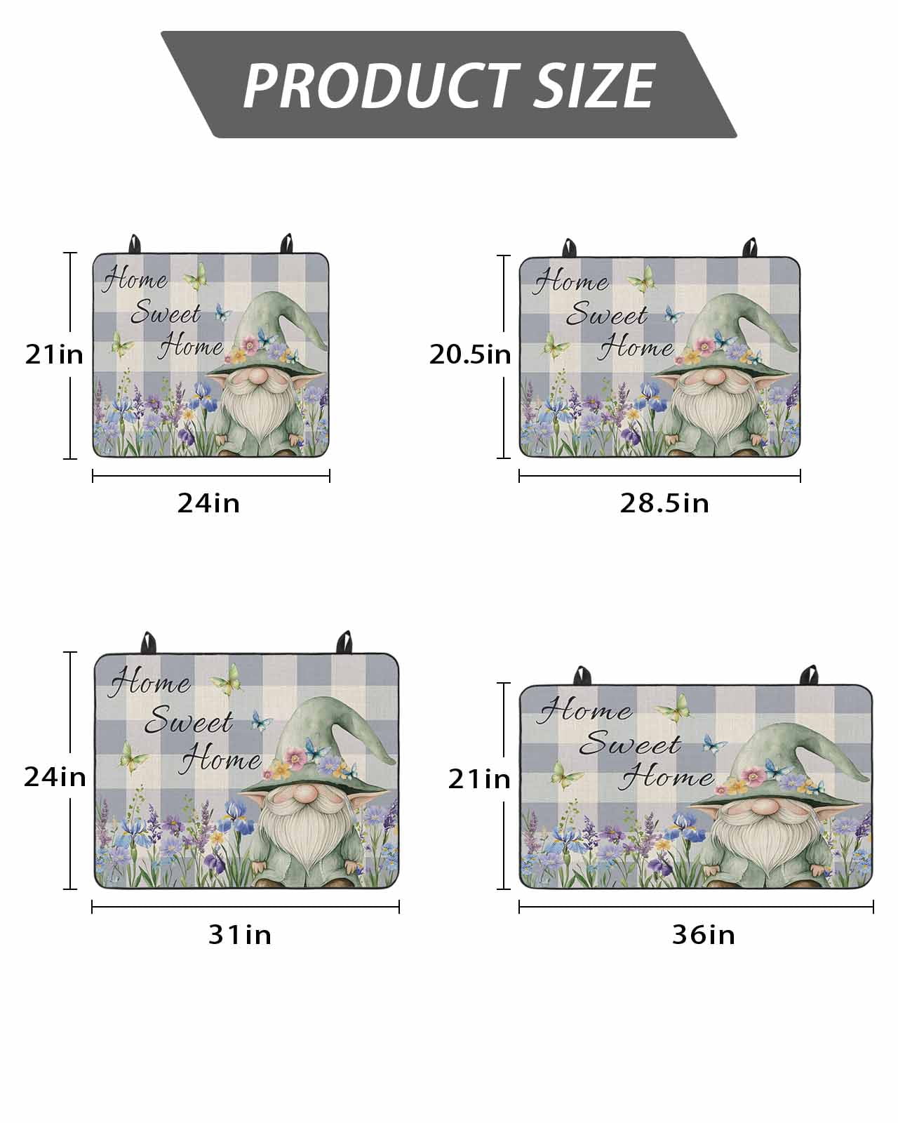 Stove Top Covers for Electric Stove 36x21 Inches, Rustic Gnome Heat Insulation Fireproof Glass Cooktop Protector, Spring Flowers Butterfly Purple Check Countertop Stovetop Cover for Kitchen