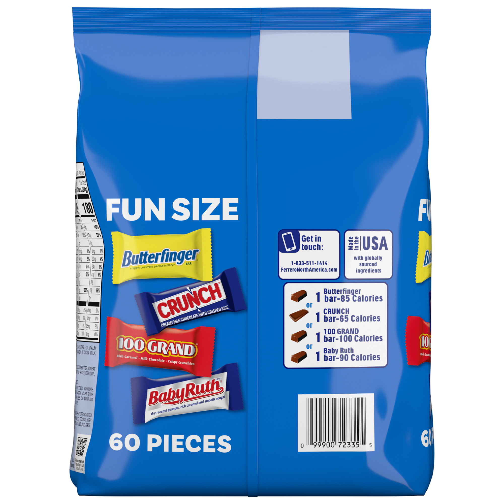 Assorted Butterfinger, Crunch, Baby Ruth, and 100 Grand Fun Size Chocolates, 60 count Party Pack, 37.2 oz