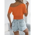 thumbnail image 3 of Womens Summer Tops Crochet Sweaters Resort Wear Short Sleeve Hollow Out Knit Tops 2025 Beach Coverup Orange Color L, 3 of 8