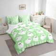 thumbnail image 3 of Manfei Kawaii Ghost Child Bedding Comforter Set 7 Pieces, Green Cartoon Halloween Animal Full Bedding Set, Sugar Gothic Style Fitted Sheet Flat Sheet, Breathable Home Decor, 3 of 7