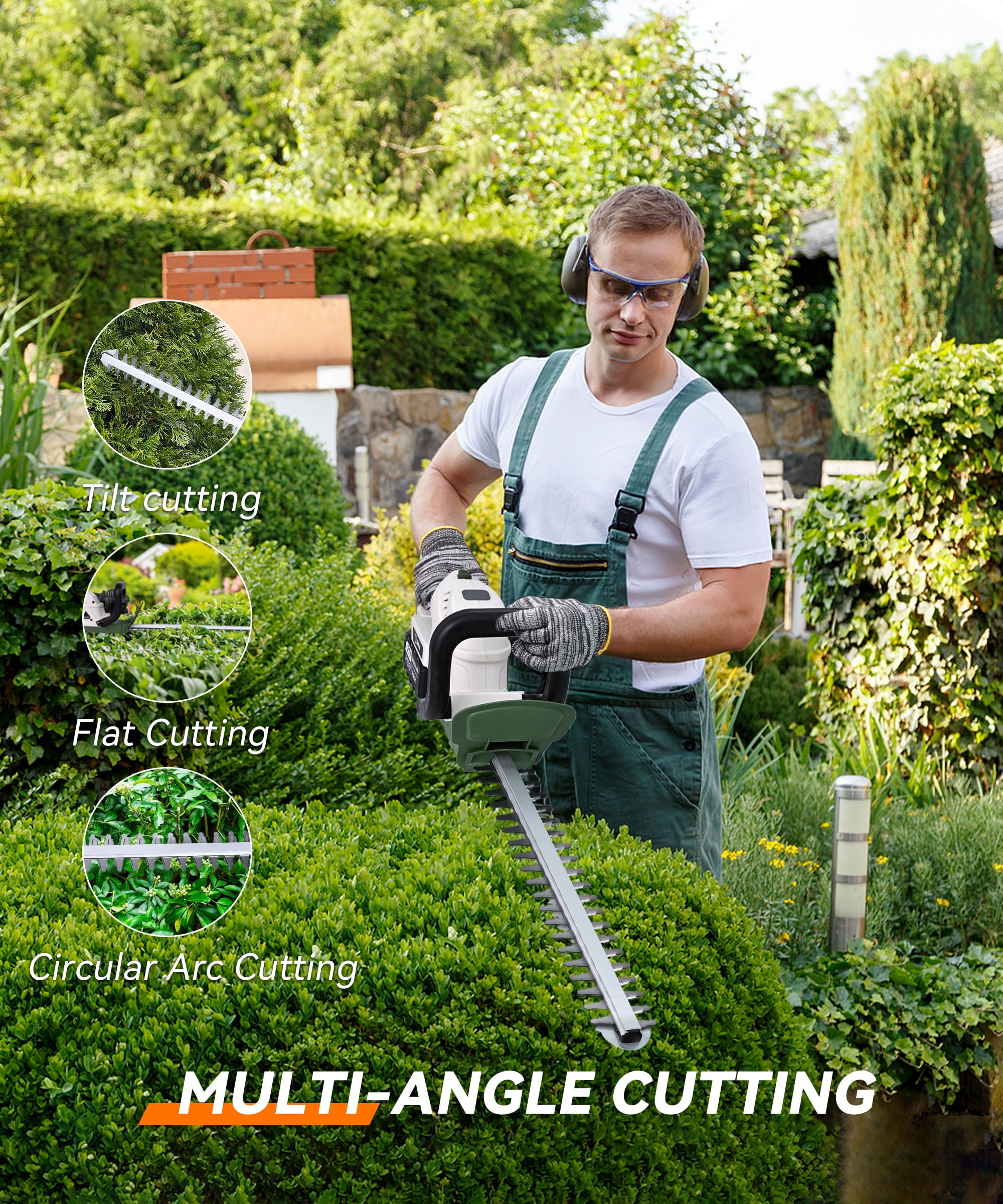YAHHU 20 Inch Cordless Electric Hedge Trimmer，21V Electric Bush Trimmer，Battery and Charger Included