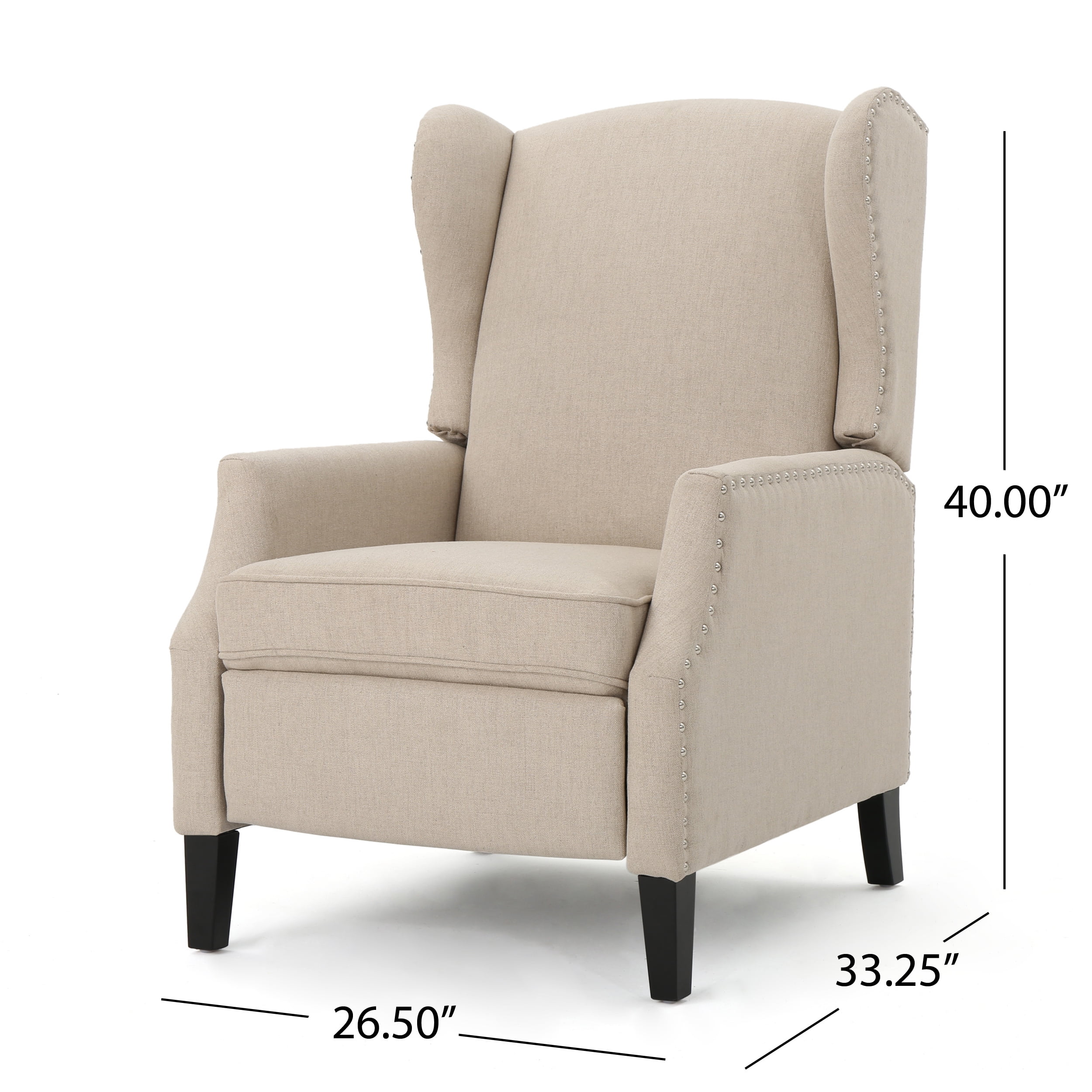 Noble House Wescott Fabric Wing Back Recliner, Set of 2, Beige