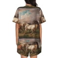 thumbnail image 3 of Kdxio Three Horses Oil Painting Print Pajamas Sets for Women Short-Sleeved Pjs with Lounge Shorts Two Piece Sleepwear S-4XL, 3 of 8
