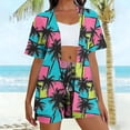 thumbnail image 2 of Plus Size Two Piece of Outfits for Womens Summer Loose Daily Casual Non Positioning Printed Casual Cardigan Shorts Short Sleeved Top Pants Pocket Setet, 2 of 5