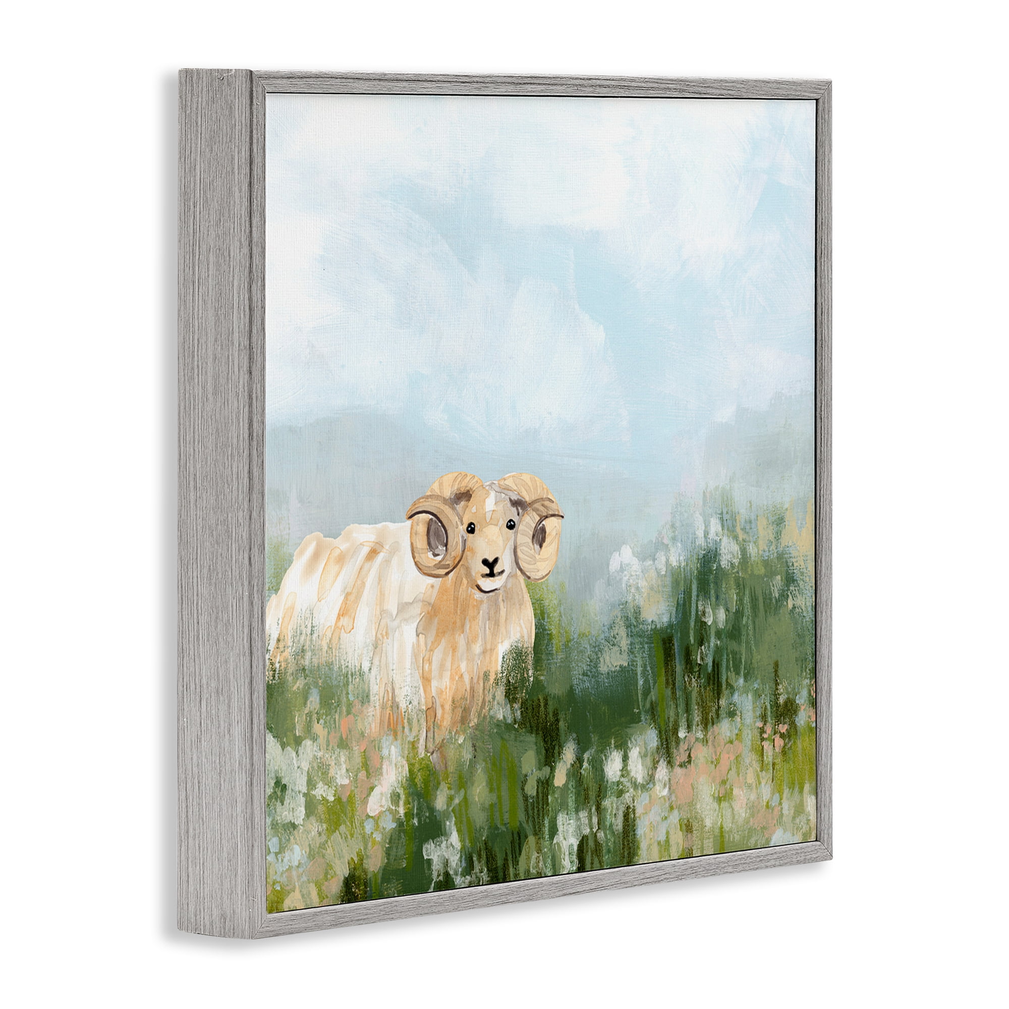 Stupell Industries Traditional Country Goat Animals & Insects Painting Gray Framed Art Print Wall Art, 24 x 24