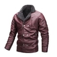 thumbnail image 1 of Chaqueta de piel y forro polar para hombre, chaqueta de moto, chaqueta de piel cálida Pompotops oipoqjl13542, 1 of 8