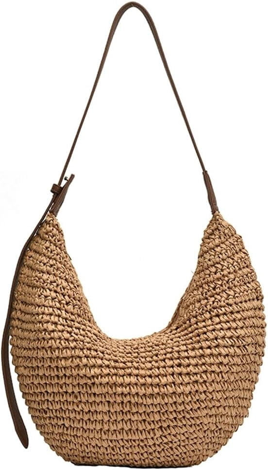 CoCoMangos Summer Straw Dumpling Bag for Women Trendy Crochet Shoulder Crossbody Bag Purse Large Beach Tote Handbag Travel