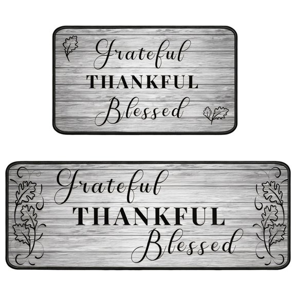 2 Pcs Kitchen Mats Set, Thanksgiving Kitchen Rugs with Crystal Velvet, Non-Slip Gray Wood Grain Farmhouse Thanksgiving Decor, 15.7 x 23.6 in / 40 x 60 cm and 15.7 x 47.2 in / 40 x 120 cm