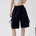 thumbnail image 5 of Sonxahe Little Girls Solid Cargo Shorts Drawstring Pocket Baggy Casual Shorts Hiking Sports Bottoms ,Black, 5 of 5