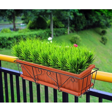 8 Pcs Artificial Outdoor Plants, Fake Plastic Greenery Shrubs Wheat Grass Outdoor Window Box Verandah Hanging Planter Indoor Outside Home Garden Office Wedding