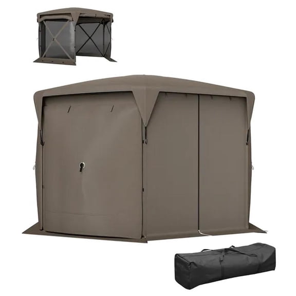 Pop Up Gazebo Screen Tent with Removable Roof Cover, Roll-up Wind Panels for Camping, Backyard, Brown