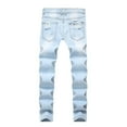 thumbnail image 4 of Men Jeans Male Embroidered Rose Denim Ripped Slim Fit Stretch Trousers Pants for Men Light Blue 34, 4 of 7