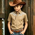 thumbnail image 2 of Bainana Boys Summer Dress T Shirts Kids Short Sleeve Lapel Collar Tops Child Lightweight Western Style Graphic Clothes For Outdoor Play Size 8-9 Years Khaki, 2 of 4