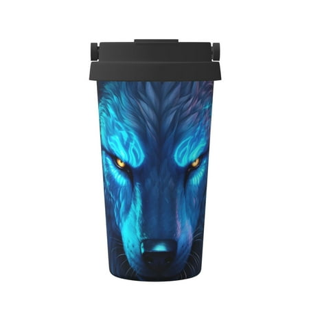 

Junzan Futuristic Blue Light Wolf for Stainless Steel Vacuum Insulated Tumbler - Reusable Insulated Cold Brew Iced Coffee Cup Thermos -Gifts for Women Men Him Her