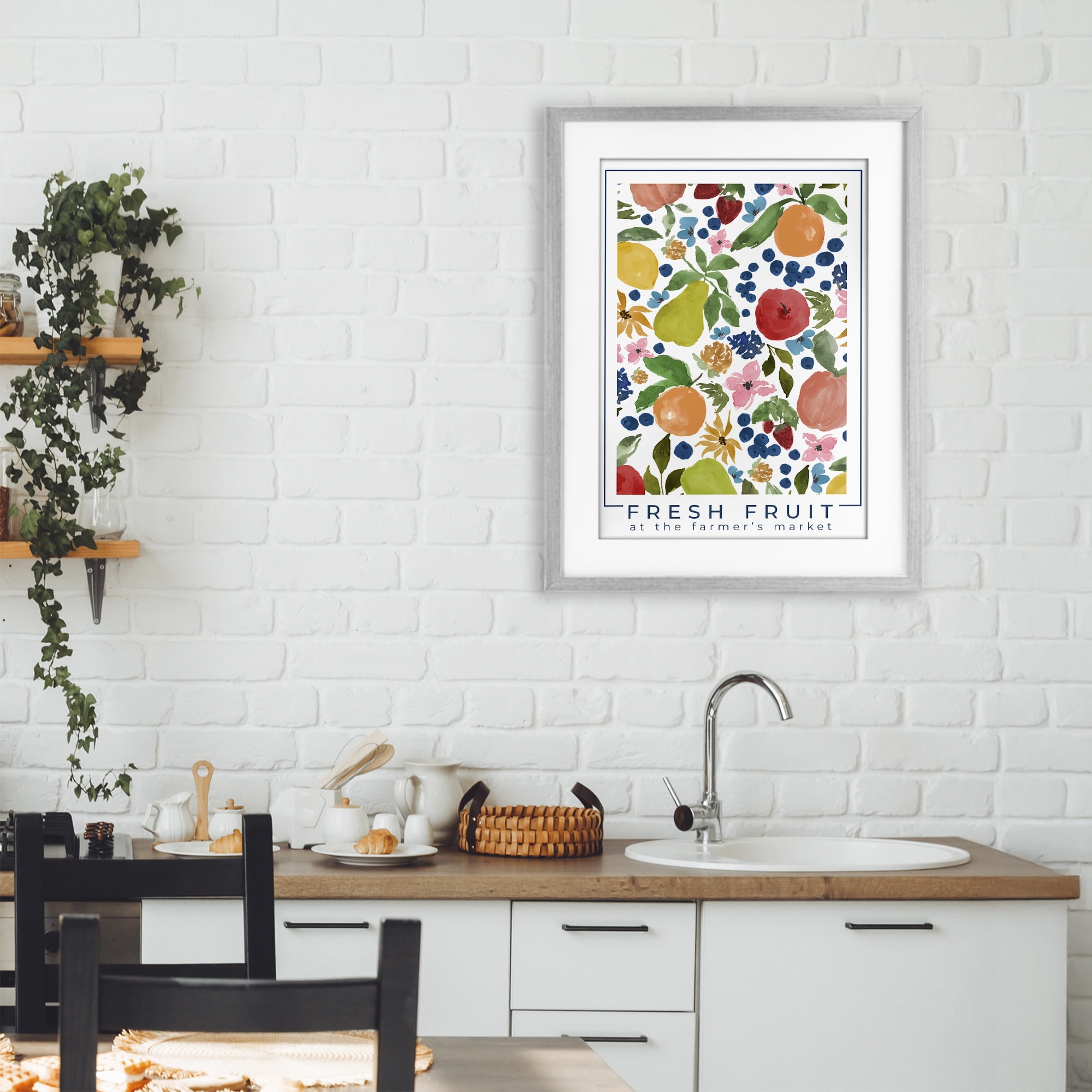 Stupell Industries Fresh Fruit Market Pattern Gray Framed Print Under Glass, design by Lucille Price