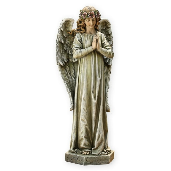 Napco Standing Praying Angel on Pedestal 8 x 20 Inch Resin Decorative Indoor Outdoor Garden Statue