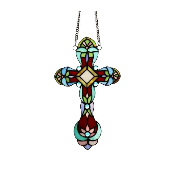 Radiance Goods Victorian Tiffany-Style Stained Glass Window Panel 13" Tall