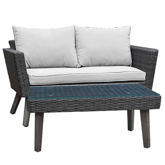 DUKAP Kotka 2 Piece Wicker Patio Sofa Seating Set with Cushions in Dark Gray