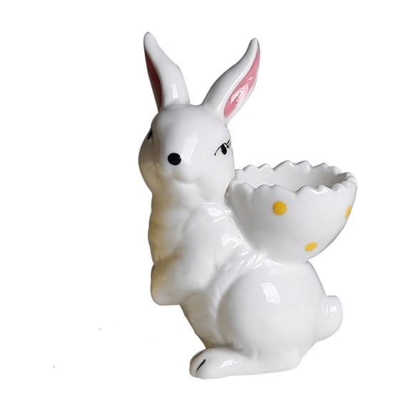 Luoshdecor Ceramic Egg Cup,Rabbit Carrying Egg Holder for Home Decor & Party Supplies