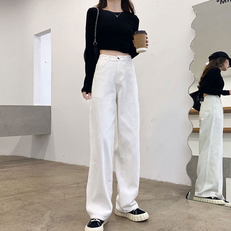 Fjuchai Womens Jeans Pants Female Spring Summer Loose Denim Wide