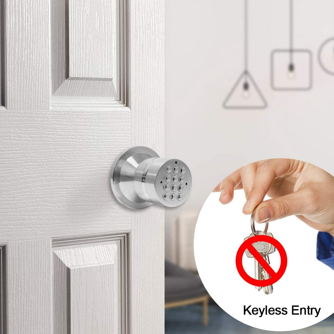 Signstek Keyless Entry Door Knob With Keypad – Mute Mode, Passage Function, 9 User Codes, Satin Nickel – Easy DIY Install For Front Door, Garage, Office