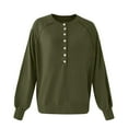 thumbnail image 5 of Women's Henley Neck Sweater Button Front Long Sleeve Loose Knit Pullover (Army Green, L), 5 of 5
