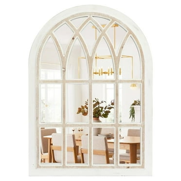 Farmhouse Large Window Mirror with Shutters, Rustic Grey Distressed ...