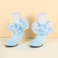 thumbnail image 2 of Ticikt Girls Ruffle Lace Mid‑Calf Socks, Soft Cotton Princess Dance Socks for Ballet Performance Daily Dress Up,Light Blue, 2 of 3