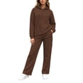 thumbnail image 5 of BRGZLK Women Long Sleeve Sweatsuit Fall Winter Fashion Oversized Half Zip Sweatshirt and High Waisted Wide Leg Pants 2 Piece Outfits Casual Workout Travel Lounge Set Coffee 3XL, 5 of 6