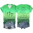 thumbnail image 3 of Women T Shirt Casual Double Gradient Print Short Sleeve Letter V Neck Tees Womens Tops Green L, 3 of 3