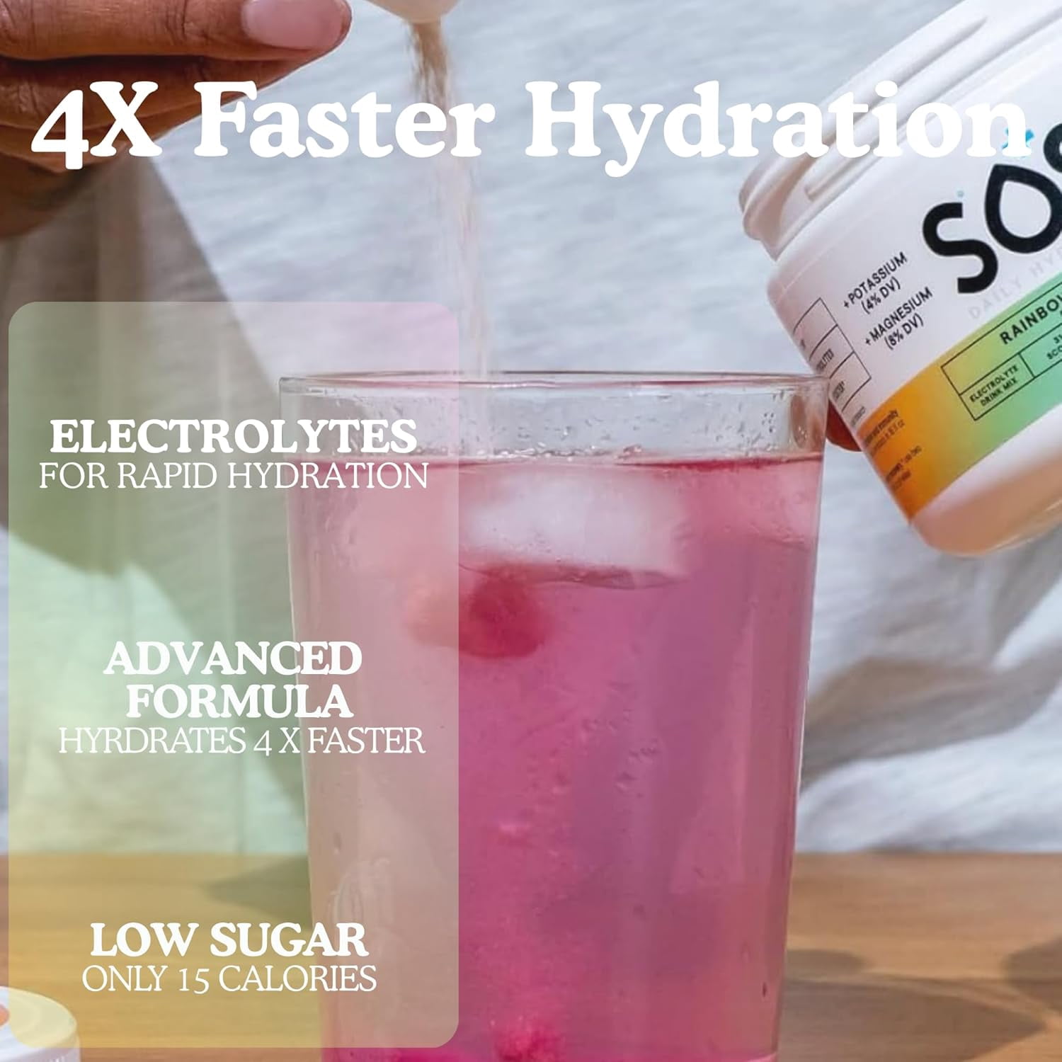 SOS Hydration Daily Electrolyte Powder Drink Mix, Rainbow Sherbet, Low Sugar, 31-Serving