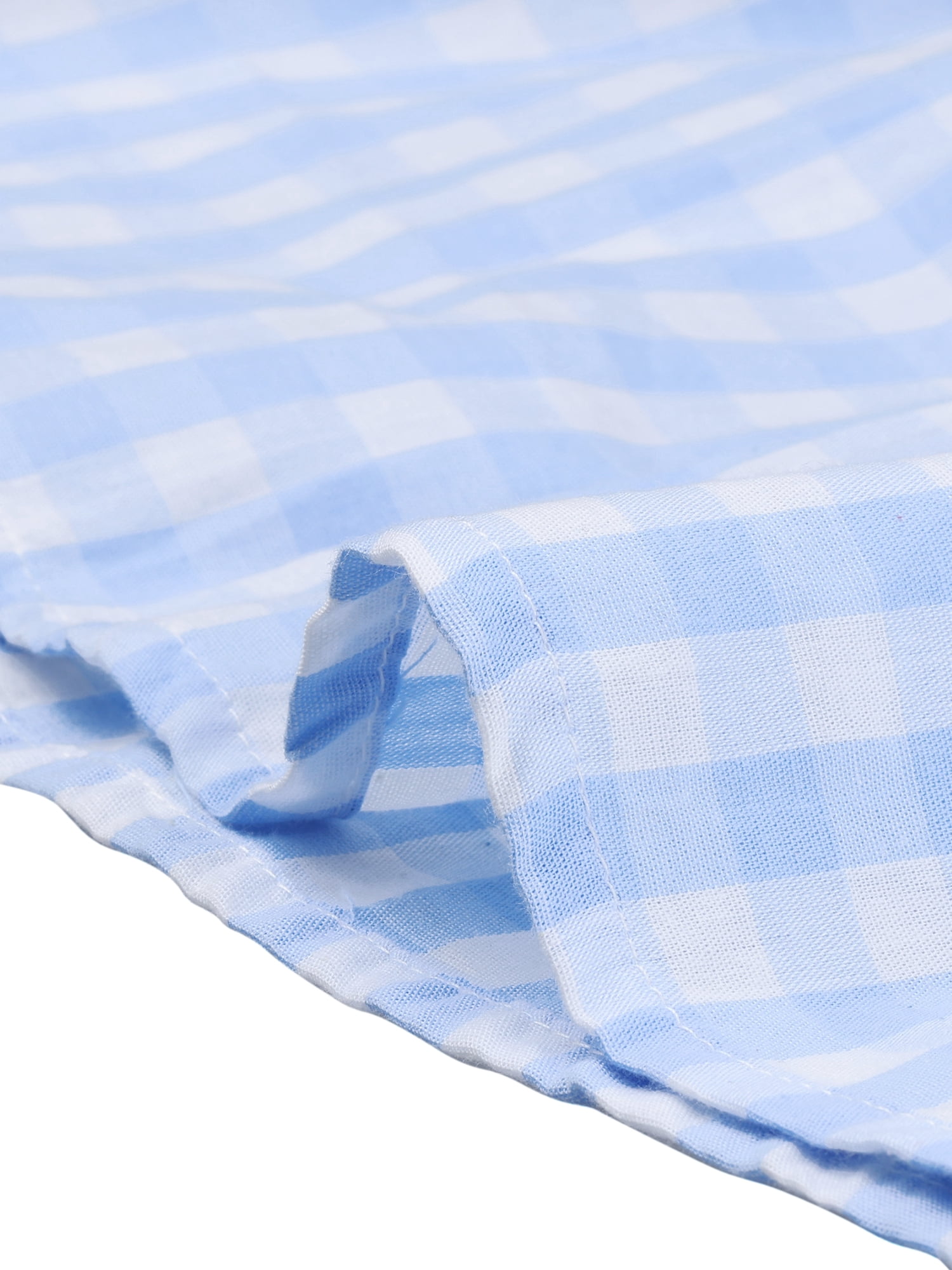 DARING DIVA Women's Smocked Crop Bubble Sleeve Peasant Gingham Tops L Light Blue