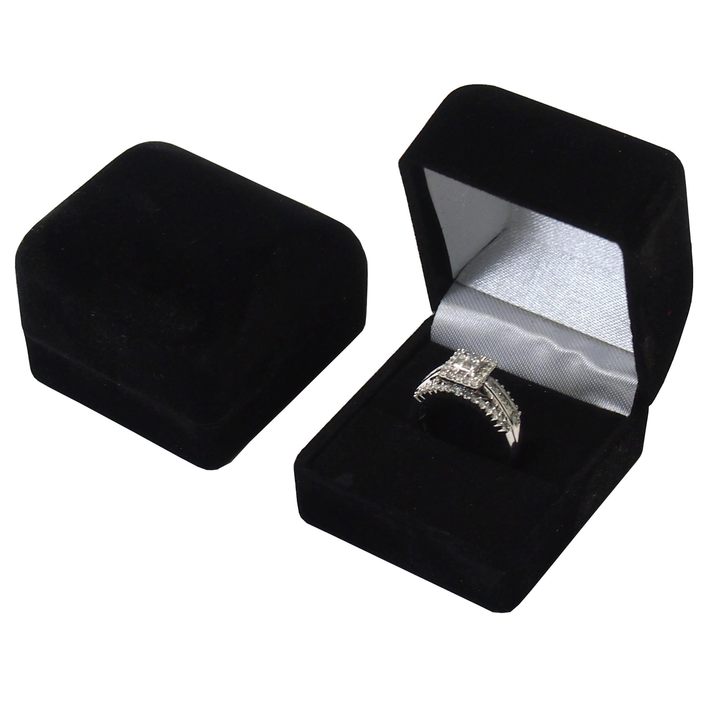 6 Black Flocked Square Ring Gift Boxes Jewelry Displays 