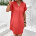 thumbnail image 6 of Sakmal Summer Dresses for Women 2025 Shift Mini V Neck Short Sleeve Red Ribbed Dresses ,Sizes S-2XL, 6 of 9