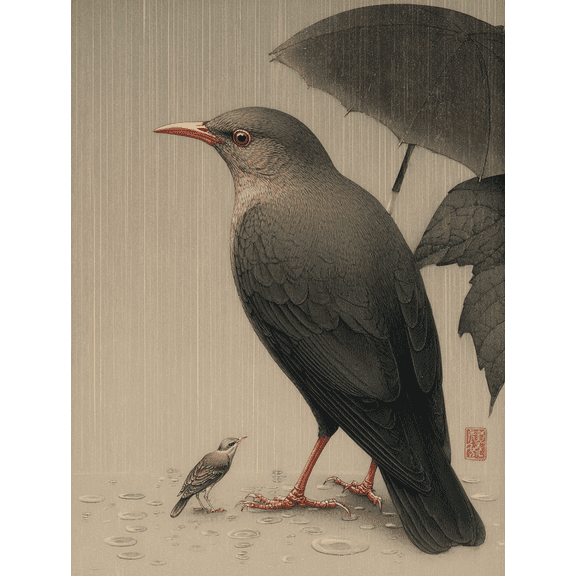 Vintage Bird and Umbrella Canvas Painting,Wall Art Decor for Living Room Bedroom Dining Room