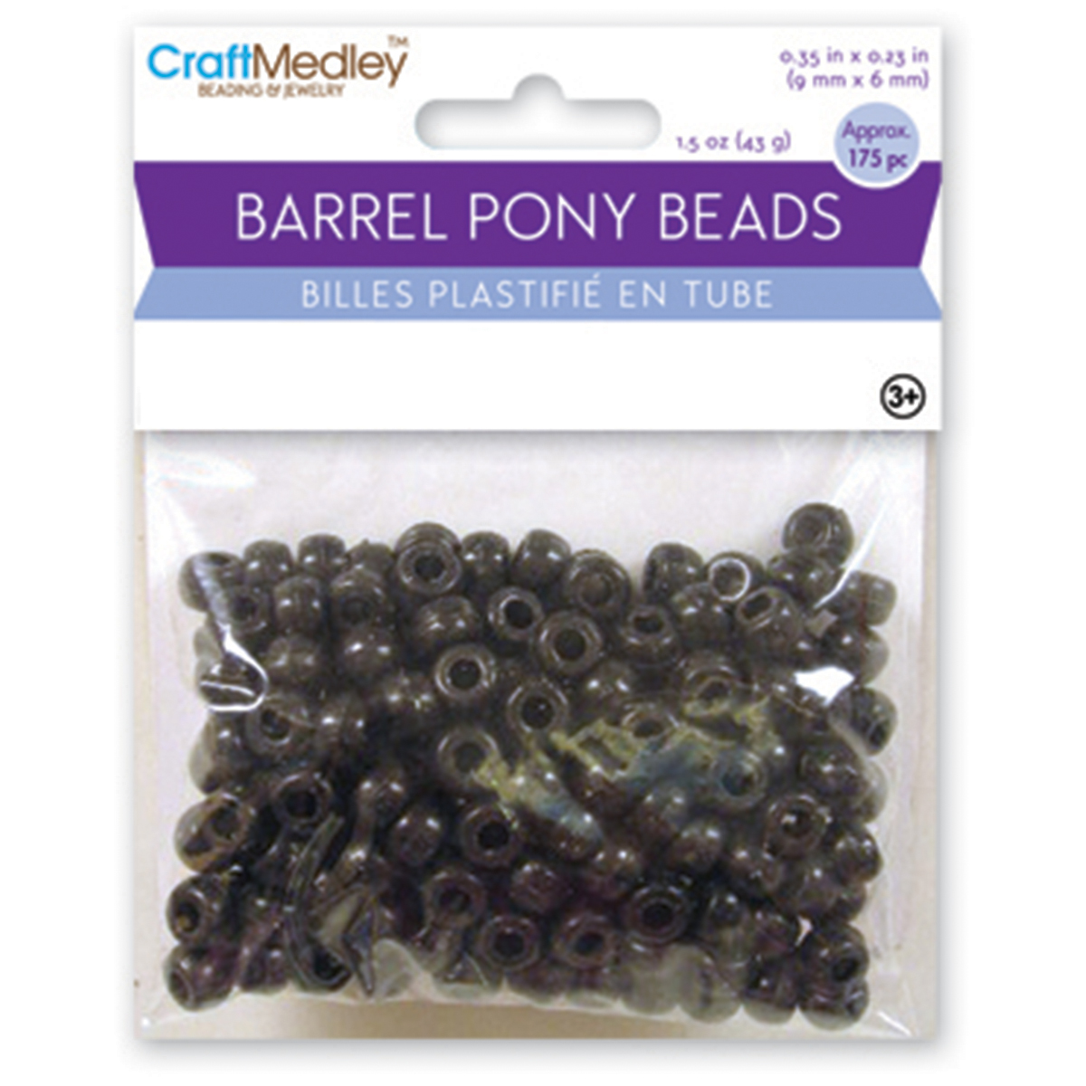 Craft Medley Barrel Pony Beads - Black, Package of 175 - image 2 of 2