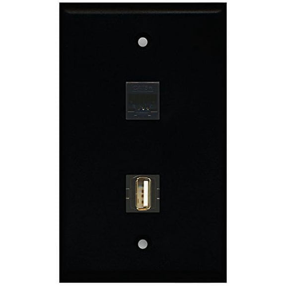 RiteAV - Black 1 Port USB A-A 1 Port Cat5e Ethernet Black Wall Plate