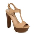 thumbnail image 1 of Breckelles ED41 Leatherette Peep Toe T-Strap Wooden Chunky Heel Sandal - Papaya (Size: 6.0), 1 of 6
