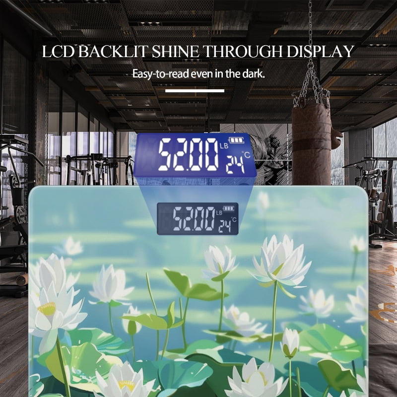 High Precision Body Weight Scale Smart Bathroom Scales with Large LCD Display(400lbs),Decorative for Bedroom-White Lotus Flowers And Green Leaves On The Water Surface