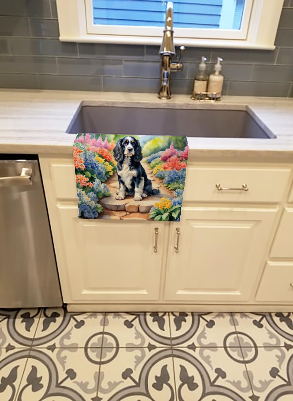 Bergamasco Sheepdog Spring Path Kitchen Towel 15 in x 25 in