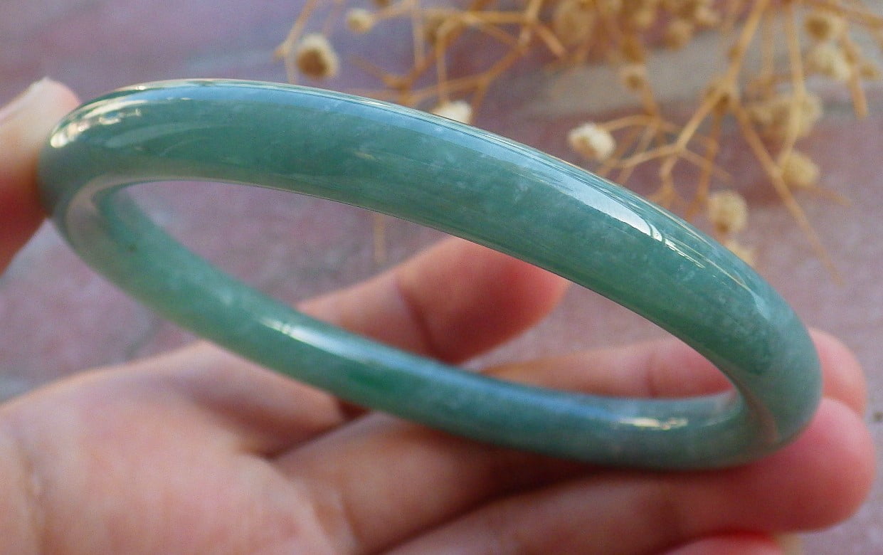 Icy Green Natural A JADE Jadeite Circle Bangle Bracelet 60 mm 685118 TN