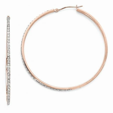 Gemaffair 14k Rose Gold Single Row Thin Diamond Hoop Earrings 14k Rose Gold Single Row Thin Diamond Hoop Earrings 52mm
