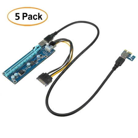 5pcs USB 3.0 PCI-E Express 1x To 16x Extender Riser Card Adapter Power Cable For ETH GPU