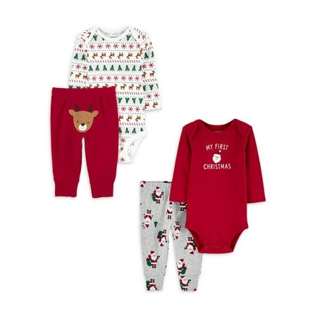 Carter's Child of Mine Baby Unisex, Christmas Bodysuit and Pants Set, 4-Piece, Sizes Preemie-12 Months