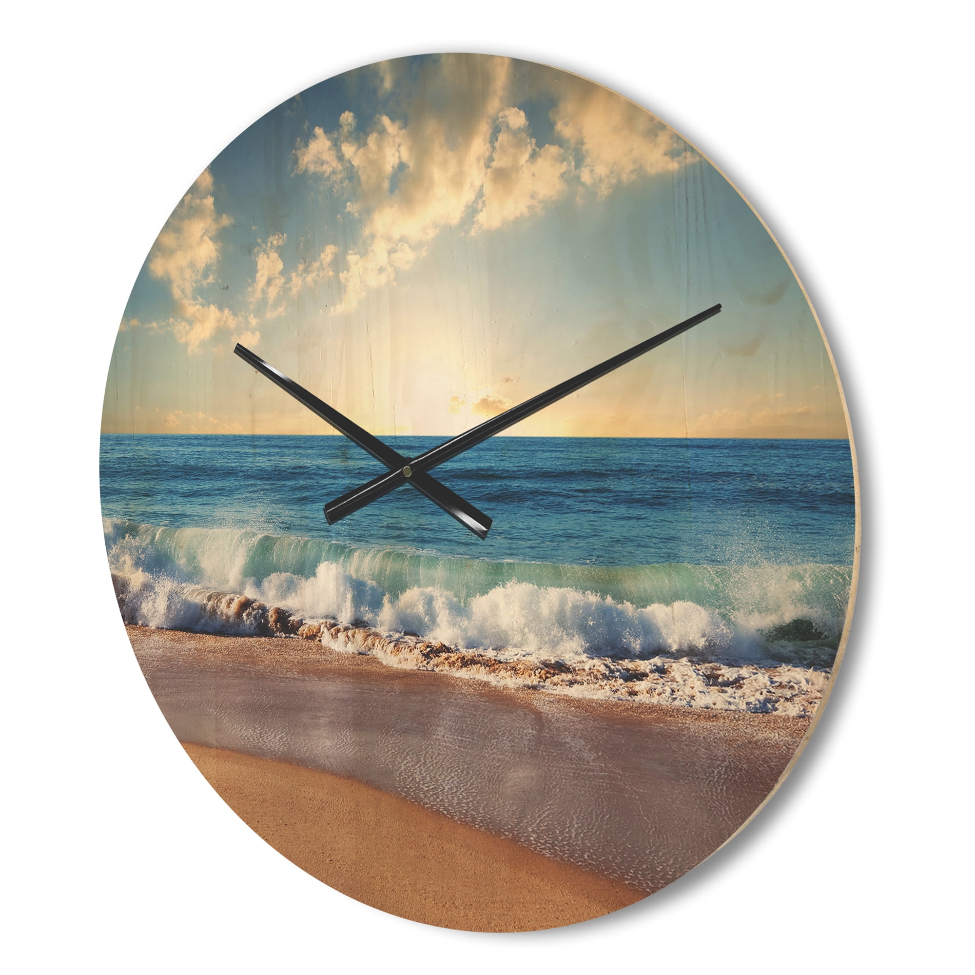 Designart 'Sea Beach Sunset ' Modern Wood Wall Clock