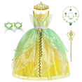 thumbnail image 5 of Disney-disfraz de princesa Tinker Bell para niñas, vestido de hada de las flores verdes, disfraz de elfo con purpurina, ala de mariposa, fiesta de Halloween, 5 of 5